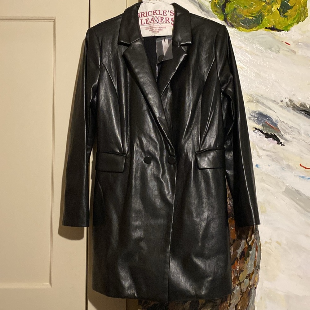 Alice + Olivia Kylie Faux Leather Blazer Dress Tuxedo Romper - Picture 8 of 16